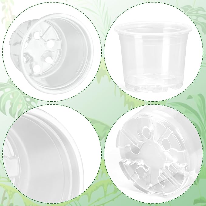 OUPSAUI 20 Pack 3.5 Inch Clear Nursery Pots for Plants, Clear Plastic Plant Pots with Drainage Holes, Flexible Nursery Pots Variety Pack, Seedling Planter Seed Starter Pots (3.5 Inch)