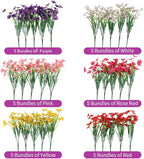 Artificial Outdoor Flowers 30 Bundles UV Resistant Fake Flowers No Fade Faux Plastic Plants Garden Porch Window Box Porch Farmhouse Hanging Decor(Mix Six Colors)