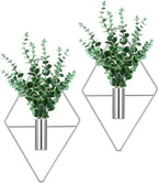 Canlierr 2 Pieces Wall Decor Hanging Planters with Artificial Plants Metal Hanging Vase Indoor Plants Holder Modern Boho Wall Art for Bathroom Bedroom Living Room Decor(Silver, Eucalyptus)