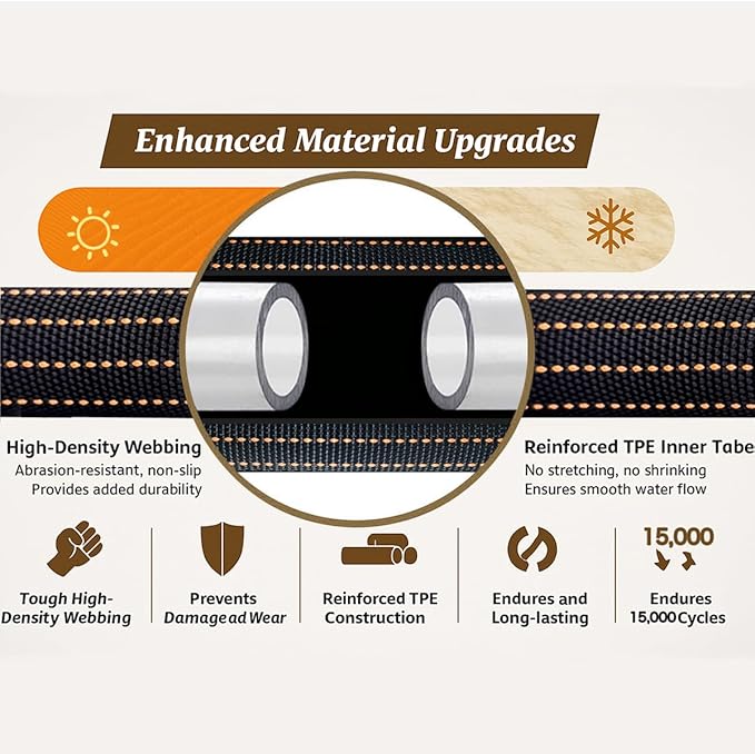 10FT Lightweight Garden Hose,Flexible Water Hose with Solid Brass Head,Kink-Free,Collapsible Hose,High Pressure Flat Water Hose for RV,Boat,Car Wash,Garden,Yard,Camper,Outdoor (Orange-Black, 10 Feet)