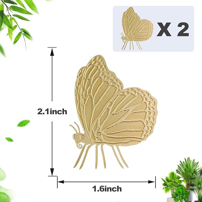 Rainteam Plant Animal Decor Brass Plant Charms for Live Plants Cute Animal Plant Hanger Ornaments for Pots Garden Plant Decorations Plant Accessories Gift for Plant Lovers(2 Butterfly)