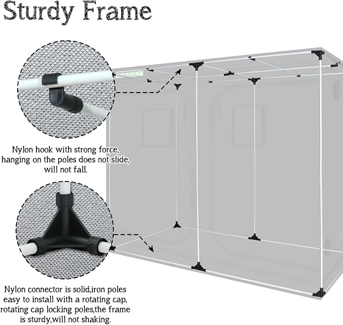 zazzy Grow Tent, 96“x48 x78 Plant Growing Tents 600D Mylar Hydroponic Indoor Grow Tent with Window, Kit Bag & Floor Tray 8x4 Growing Tent