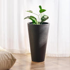 VEVOR Set of 2 Tall Planter for Outdoor Indoor Plants 24inch, Black Round Large Planters for Front Porch, Patio, Tall Taper Flower Tree Plant Pots with Modern Design and Built-in Drainage