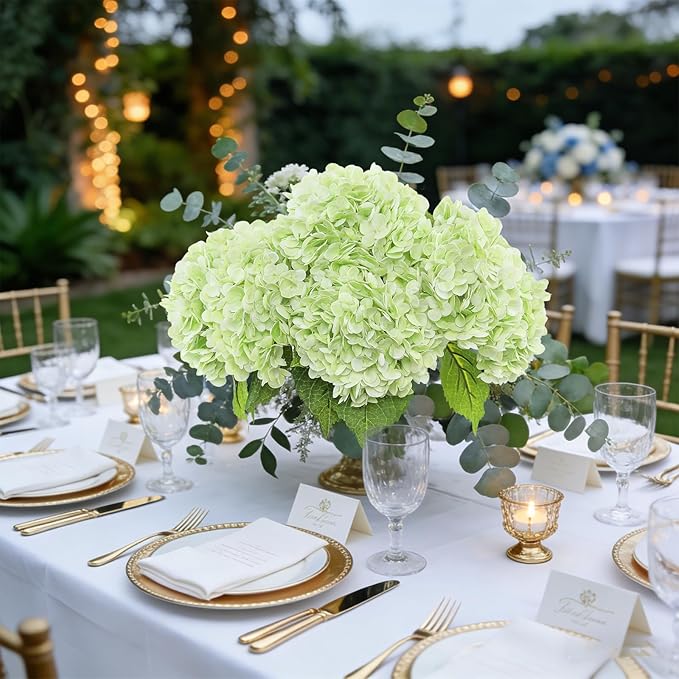 Coferset Light Green Hydrangea Artificial Flowers 3pcs Lifelike Faux Hydrangea Real TouchArtificial Flowers for Outdoors Home Wedding Christmas Office Party Living Room Decoration,22inch
