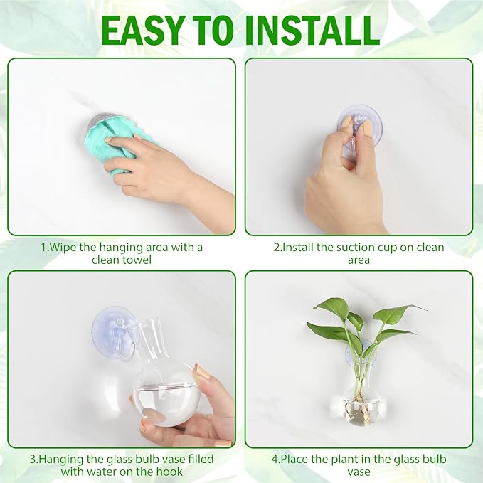Bunmery 6 pcs Window Propagation Stations, Easy to Install Plant Propagation Bulbs with Suckion Cups, No Nails Wall Hanging Planter Propagation Station, Glass Plant Terrarium Vase