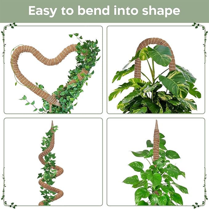 4 Pack 48'' Bendable Moss Pole Monstera Plant Support for Climbing Indoor Plants - Stakes for Potted Climbers - Tall Sticks Indoor Trellis for Houseplants - Accessories for Monstera Pot