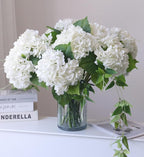 Buart 3PCS Long Stem Big Size Flowers Artificial Silk Hydrangea Lifelike Flowers Real Touch White Artificial Flowers Wedding Shower Bride Bouquets Office Living Room Table Decorations (21 Inch)