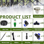 Automatic Greenhouse Drip Irrigation Kit with 20 Brass 360° Adjustable Nozzles 65FT 1/2" Tubing & Misting System for Outdoor Plants, Hydroponics,Raised Beds & Flower Gardens-Easy Setup & Water Saving