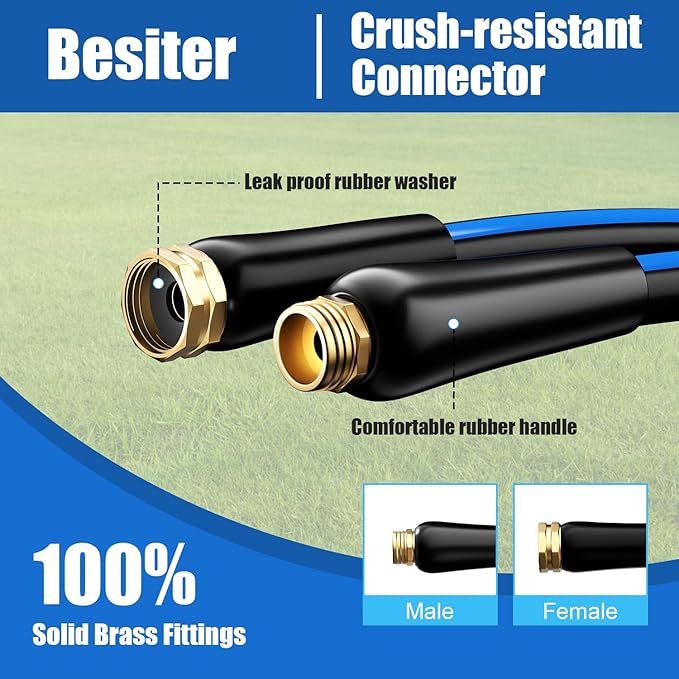 Short Garden Hose 5/8” 5FT: Burst-Resistant Water Hose with Sturdy Brass Fittings - Leakproof Hose Male to Female - Durable Hose for Yard, Lawn, Car Wash, Outdoor, Watering, Dark Blue