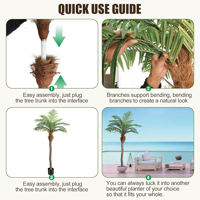 7ft Tall Artificial Phoenix Palm Tree for Outdoor Indoor Decor, Large Faux Coconut Silk Palm Tree Tropical Fake Tree Perfect for Outside Patio Poolside Home Office Decor (Set of 2)