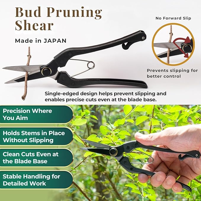 Wablade Japanese-Made Single-Edge Bonsai Pruning Shears, Precision Bud Scissors for Clean, Controlled Cuts on Branches & Stems, Hand Pruner for Flowers & Plants, 10mm Capacity (Single-blade)