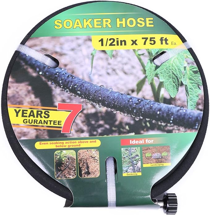 Taisia 1/2" Soaker Hose 75 ft Round Rubber Garden Water Hoses, Heavy Duty Drip Hose for Watering Irrigation, Water Seeper Soaker Hoses for Garden, Lawn and Plants