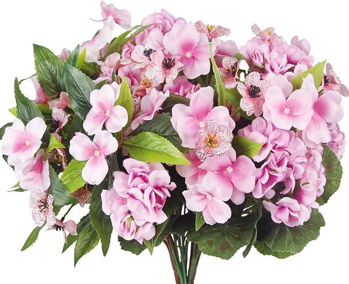 CITYES 6 Pcs Artificial Flowers for Outdoors Impatiens Silk Geraniums Flowers Pink UV Resistant Faux Impatiens Flowers for Outdoor Planters Pot Patio Garden Hanging Basket Porch Table Indoor Decor