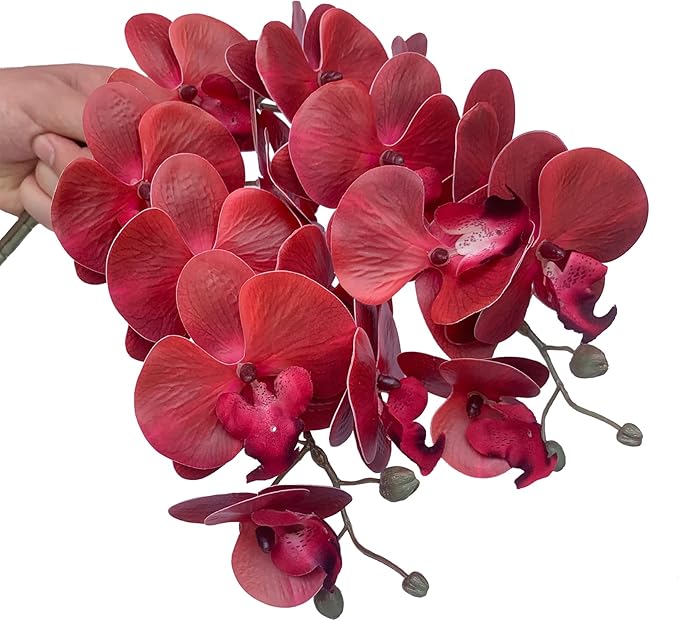 FagusHome 32 Inch Artificial Phalaenopsis Flowers 6 Pcs Artificial Orchid Flowers Stem Plants for Home Décor (Red)