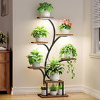 Plant Stand Indoor with Grow Lights, 7 Tiered Indoor Plant Shelf, 49" Corner Plant Stands for Indoor Plants, Metal Plant Flower Display Shelf, Tree-Shaped Plant Rack for Home, Patio, Brown
