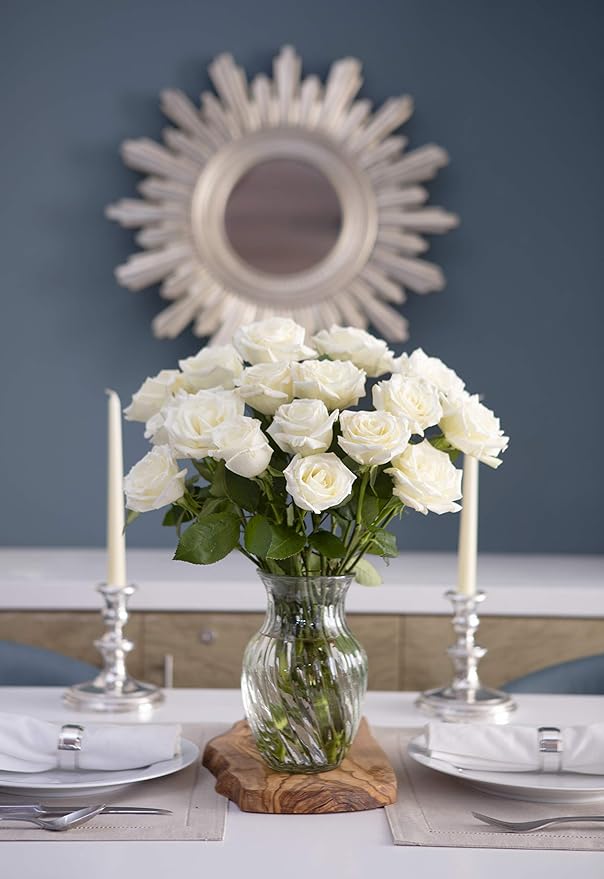 KaBloom PRIME NEXT DAY DELIVERY - Fall Collection - Bouquet of 18 Fresh White Roses (Farm-Fresh, Long-Stem) with Vase. Gift for Birthday, Anniversary, Thank You, Mother’s Day Fresh Flowers.