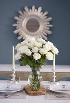 KaBloom PRIME NEXT DAY DELIVERY - Fall Collection - Bouquet of 18 Fresh White Roses (Farm-Fresh, Long-Stem) with Vase. Gift for Birthday, Anniversary, Thank You, Mother’s Day Fresh Flowers.