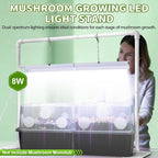Meonum Mushroom Growing Light Stand, LED Mushroom Grow Light Dual Spectrum 6000K 5000K, 2ft White Blue Grow Lamp, for 10-50 Most Quart Monotub, Easy Assembly, Energy Efficient, Optimal for Cultivation