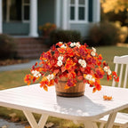 INXUGAO Fake Fall Flowers Artificial for Decoration 2PCS Faux Silk Fall Flowers Plants for Outdoors Outside Planters UV Resistant Looks Real for Front Door Porch Patio Garden Decor