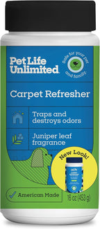 Pet Life Unlimited Carpet Deodorizer Powder, 16 oz, Strong Pet Odor Eliminator & Carpet Freshener, Plant-Based Juniper Leaf Scent, Pet Safe (Pack of 1)