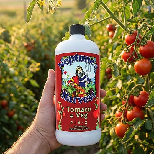 Neptune’s Harvest Organic Tomato & Vegetable Plant Fertilizer (2-4-2) - Liquid Plant Food w/Fresh Fish, Seaweed, Molasses, Yucca Extract, & Humic Acids - for Vegetable Garden (Quart (2 Pack))