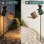 Solar Watering_Can Lights for Outside, 2Pack Watering_Can with Cascading Lights Shepherd's Hook, Metal Dog Statue Silhouette, Gardening Gifts for Women, Yard Decoration Outdoor and Garden Backyard