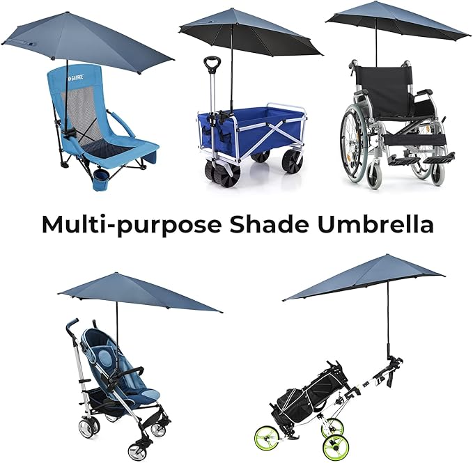G4Free UPF 50+ Adjustable Beach Umbrella XL with Universal Clamp for Chair Stroller Wheelchair Golf Cart Bleacher Patio