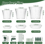 LUCKJUJU 12 Sets Orchid Pot with Holes, 4, 5, 6 Inch Clear Plastic Plant Pot with Saucers, Plant Stakes, Clips, Orchid Pots with Drainage for Repotting for Indoor Outdoor Plants