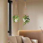 LEWESU Jute Macrame Plant Hanger Indoor Set of 4 Hanging Planter Basket Flower Pot Holder with Decorative Wood Beads & No Tassels for Indoor Outdoor Boho Home Decor, 35 Inch Brown (Pots Not Included)