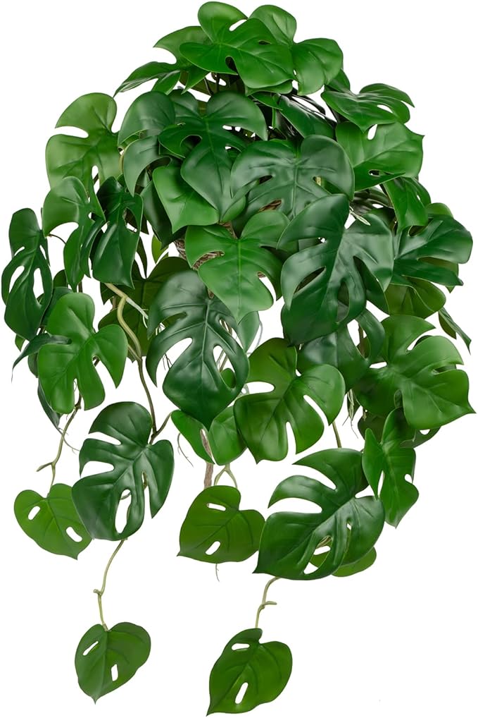 Large Fake Hanging Plants in Pot for Indoor & Outdoor, Long Artificial Hanging Monstera Plants, 27.6" Fake Potted Vines Ivy Greenery Plant for Room Wall Shelf Decor Living Room Bathroom Patio Porch