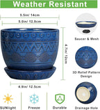 G EPGardening Pot for Plants 5 Inch - Ceramic Planter for Indoor Plants Outdoor, Succulent Pot with Drainage Hole and Saucer, Modern Home Garden Decor, Blue