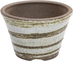 Wazakura Banko Series Small Handmade Rounded Ceramic Bonsai Pot with Drainage Hole 4.3 in (110mm) Made in Japan, Garden Training Container, Flower Succulent Houseplant Planter - Brush White