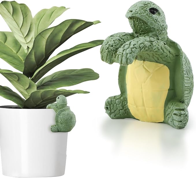 Turtle Flower Pot Hugger Decoration, Green Resin Hanging Planter Ornament, About 2.75 in Tall, for Pot Edge Terrarium Shelf and Patio Decor, 1 Pack