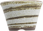 Wazakura Banko Series Small Handmade Rounded Ceramic Bonsai Pot with Drainage Hole 4.3 in (110mm) Made in Japan, Garden Training Container, Flower Succulent Houseplant Planter - Brush White