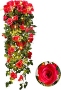 RECUTMS 2pcs Artificial Hanging Plants 32 in Fake Plant Ivy Vine Outdoor UV Resistant Plastic (Rose red)