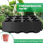 RooTrimmer 12 Cell Round Nursery Pots Trays Thickened Durable Seedling Pots Shuttle Carrying Trays for Holding 4 inch Nursery Pots (16.85" × 12.6", 10-Pack)