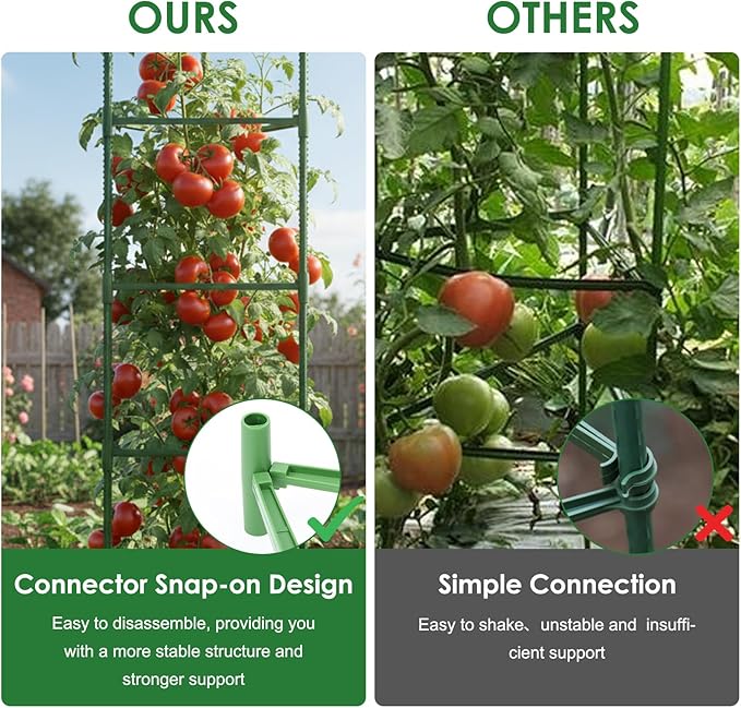 CEWOR Tomato Cage - 6 Pack Tomato Trellis, 63 Inch Extra Tall Tomato Cages for Garden, Plant Support Garden Stakes Triangle Structures for Climbing Plants Outdoor, Pots, Raised Garden Bed, Vegetables