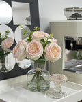 CHASMILE Lifelike Artificial Light Pink Rose Bouquet in Vase - 3D Petals & Stem Design - Table Centerpiece for Wedding, Restaurant, or Home Dining Room
