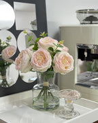 CHASMILE Lifelike Artificial Light Pink Rose Bouquet in Vase - 3D Petals & Stem Design - Table Centerpiece for Wedding, Restaurant, or Home Dining Room