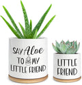Say Aloe to My Little Friend Small Planter Pot, Funny Succulent Planter Pots Set of 2, Windowsill Decor Indoor, Small Succulent Pots for Women Plant Lovers, 3.5 inch (Plant Not Included)