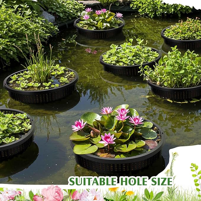 Weysat 16 Pcs Aquatic Plant Pots 6 Inch Round Pond Plant Baskets Net Pots for hydroponics Black Plastic Mesh Pond Containers for Hydroponics Live Aquarium Flowers