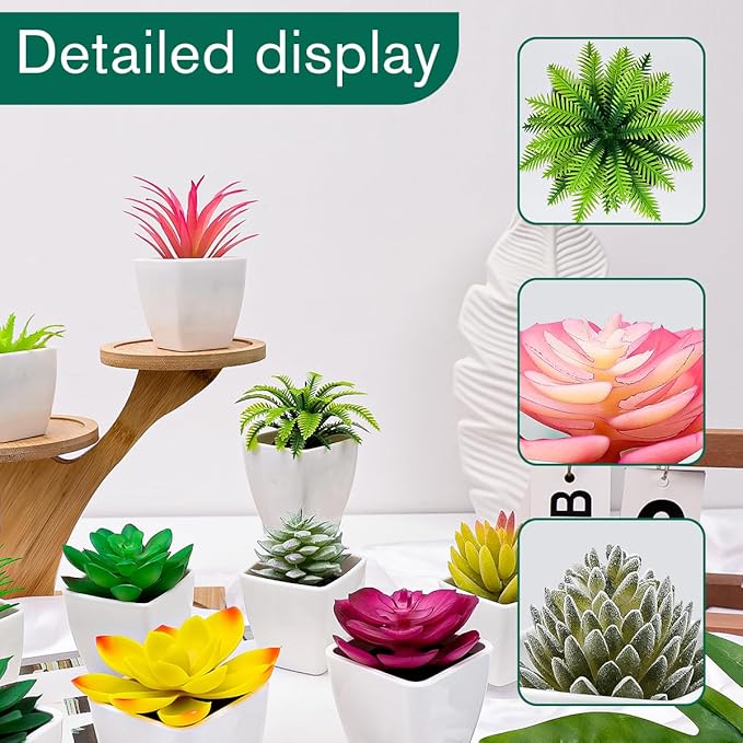 12 Pcs Mini Artificial Succulents Plants, Small Fake Potted Realistic Textured Succulent Premium Decor for DIY Crafting Home Floral Wall Garden Arrangement Office Decoration