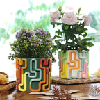GUGUGO Colorful Squiggle Lines Planters Cute Unique Rainbow Planter with Drainage, Vintage Retro Flower Plant pots for Indoor Plants, Eclectic Succulent Gardening Pot for Boho Modern Décor, Green