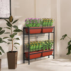 CADUKE Raised Garden Bed, Garden Raised Planter Box with Legs, 32" Elevated Vegetable Garden Beds with Drainage Holes & Trellis, Herb Garden Planter Outdoor for Vegetables, Balcony, Red