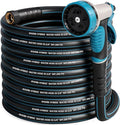 Heavy Duty Garden Hose 100 ft, NON-EXPANDABLE Water Hose with 10 Function Spray Nozzle, Lightweight Kink-less Hybrid Hose with Swivel Handle, Male to Female Fittings