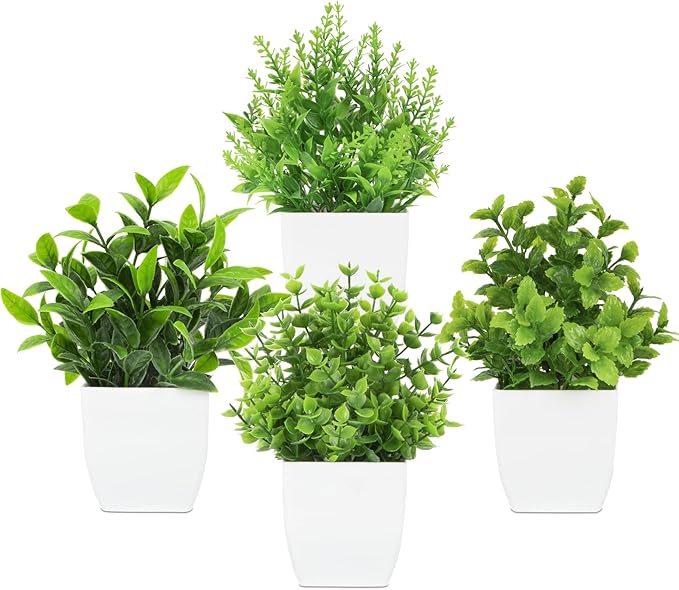 4 Pack Small Fake Plants Mini Artificial Plants Potted Desk Plant for Table Desk Bathroom Shelf Home Kitchen Office Decor
