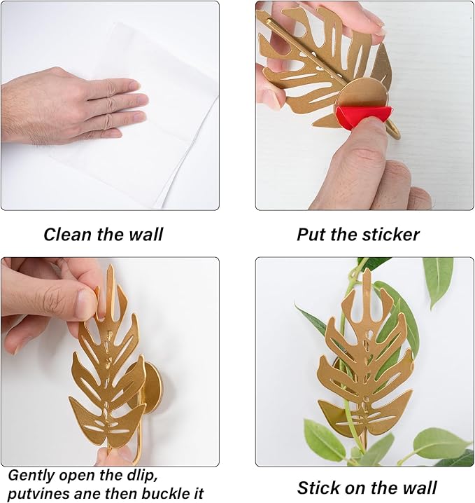 15 Pack Money Plant Clips for Wall - Indoor Pothos Plant Support Clips for Climbing Vines and Orchids, Ideal for Wall Gardening & Plant Training, Durable Leaf Shape Design
