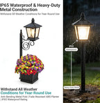 2-in-1 Solar Lamp Post Light with Planter, IP65 Waterproof Auto On Off with Artificial Flowers, Wall Mount Freestanding for Porch Planters with Flowers, Garden Patio Yard