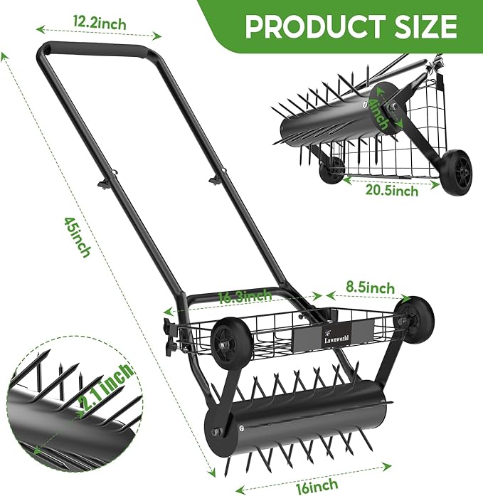 Lawn Aerator Tool, Heavy Duty Manual Lawn Aerators with Dual Weight Up to 100 lbs, Yard Aerator Lawn Tool with 39 Spikes, Grass Aerator for Lawn Care