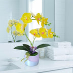 Artificial Orchid with 3D Printed Vase, Lifelike Fake Phalaenopsis Orchid Flowers, Realistic Silk Orchids for Home Decor Living Room (Yellow)